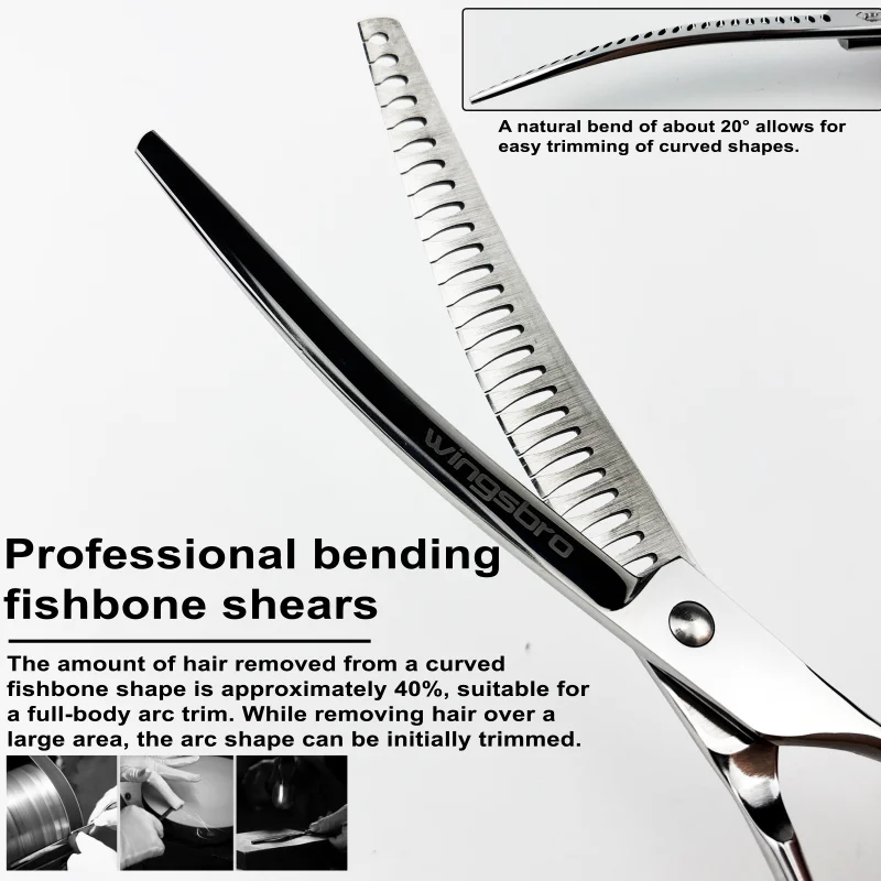 wingsbro 8/7 Inches Dogs Curved Grooming Scissors, High Quality Professional Pet Curved Big Shark Scissors Dogs Hair Trimming - view 5