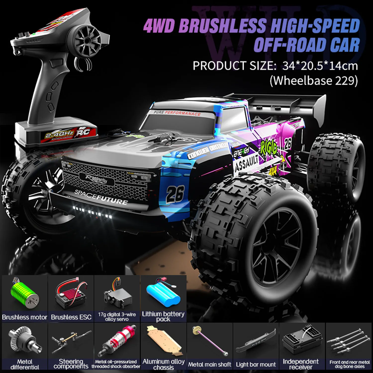 1/12 JJRC C8803 4*4 RC 오프로드 자동차 원격 제어 모델 차량 RTR 2847 브러시리스 모터 금속 섀시 샤프트 배터리 램프