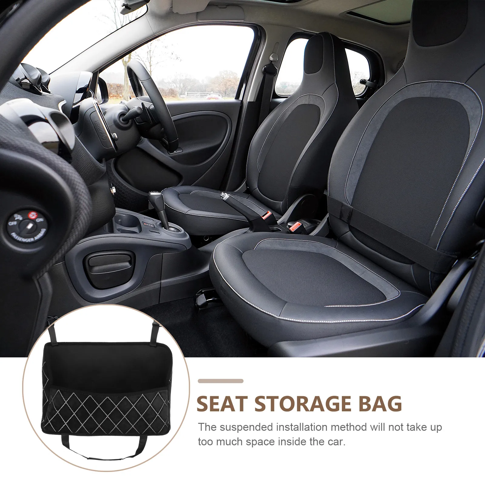 

Large Capacity Storage Bag Simple Design Between Seats Organizer Durable Car Purse Holder Space-Saving Car Back Seat Handbag