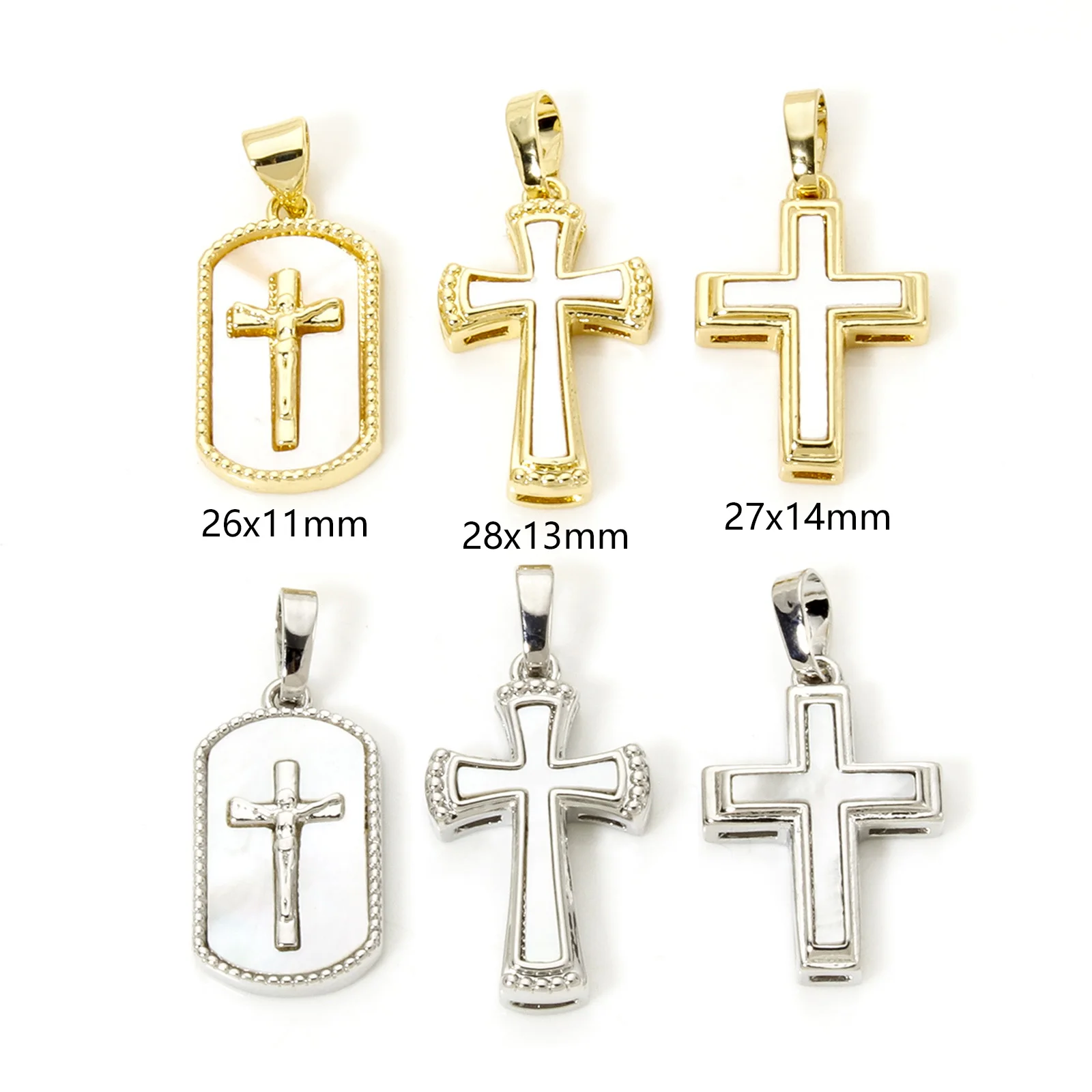 1pc Religious Brass Charm Multicolor Cross Natural Shell Pendant DIY Making Necklace For Women Men Party Jewelry Gift Findings