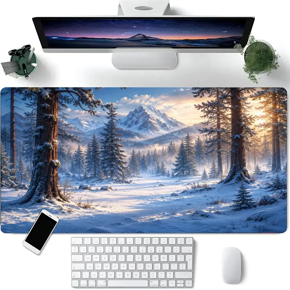 Winter Morning Sun Snow Forest Snowy Mountain Valley Nature Scenery Extended Gaming Mouse Pad Smooth Anti Slip Rubber Base