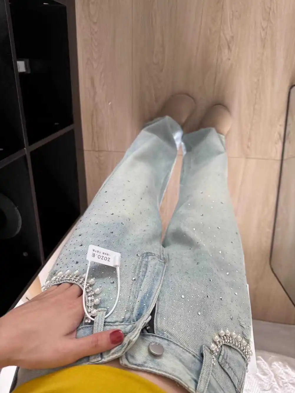 

American Sle Light Denim Jeans Women Summer Thin Design Vintage Loose Slimming Wide Leg Floor Length Pants Glitter