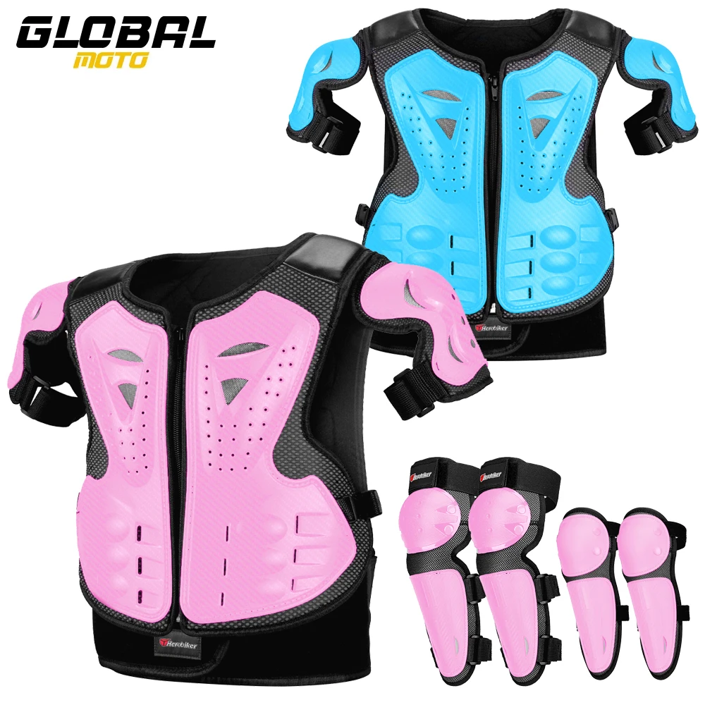 Children's Motorcycle Armor Vest Elbow Knee Pads Anti-Fall Motorbike Full Body Armor Back Protection Motocross Riding Clothing