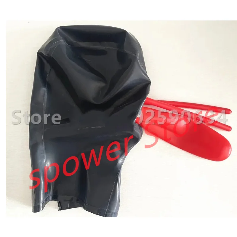 Natural Latex Full Head Latex Hoods Rubber Mask Fetish Cosplay Mask with Mose Tube Mouth Sheath Back Zipper Club Wear