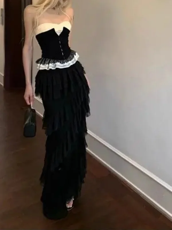 

Черная длинная юбка-тортик неправильной формы, длина, повседневная, с высокой талией, на молнии, с дизайном, подходит для летней коллекции для молодых женщин