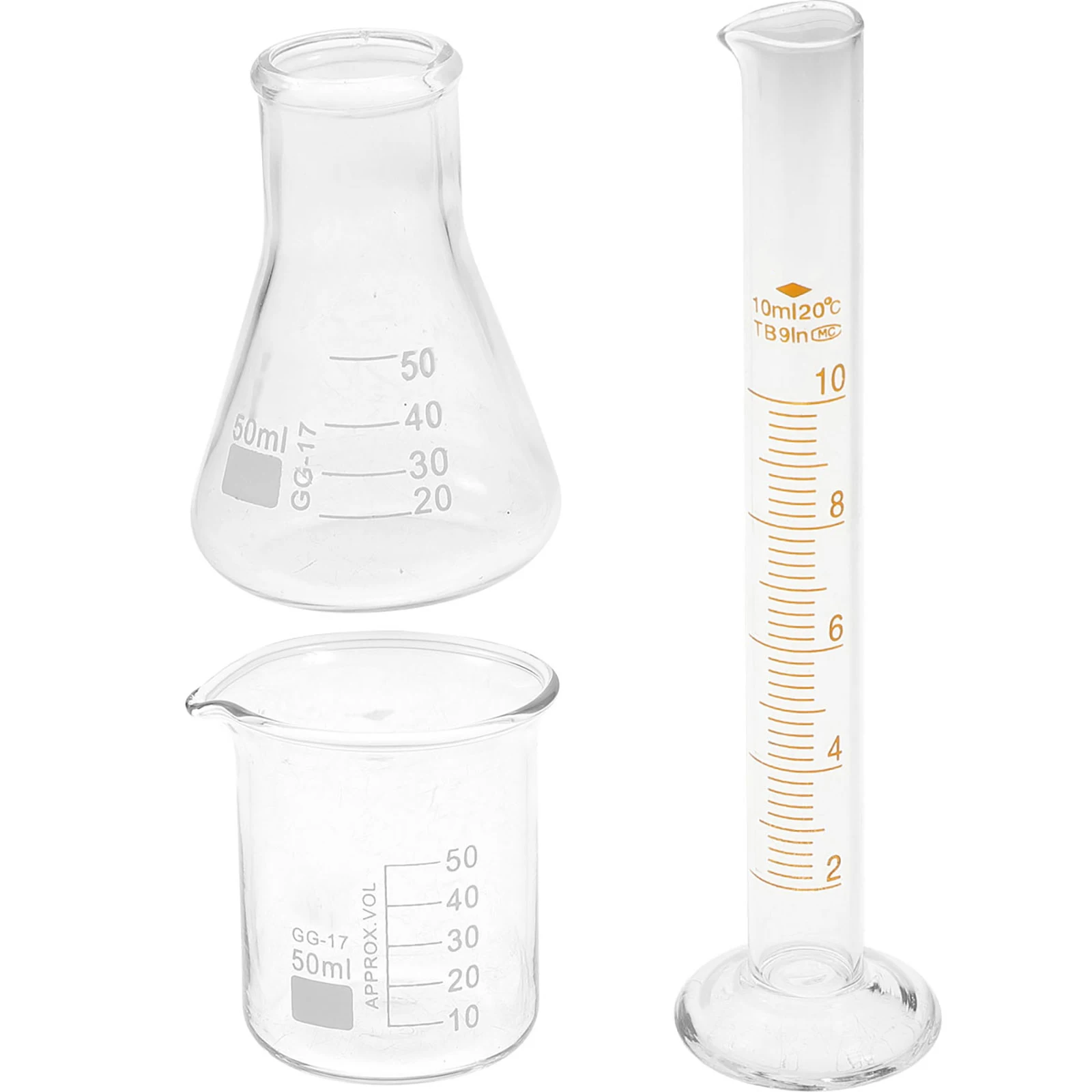 

3 Pcs Laboratory Beakers Experiment Kit Test Tubes Graduated Cylinder Conical Glass Measuring