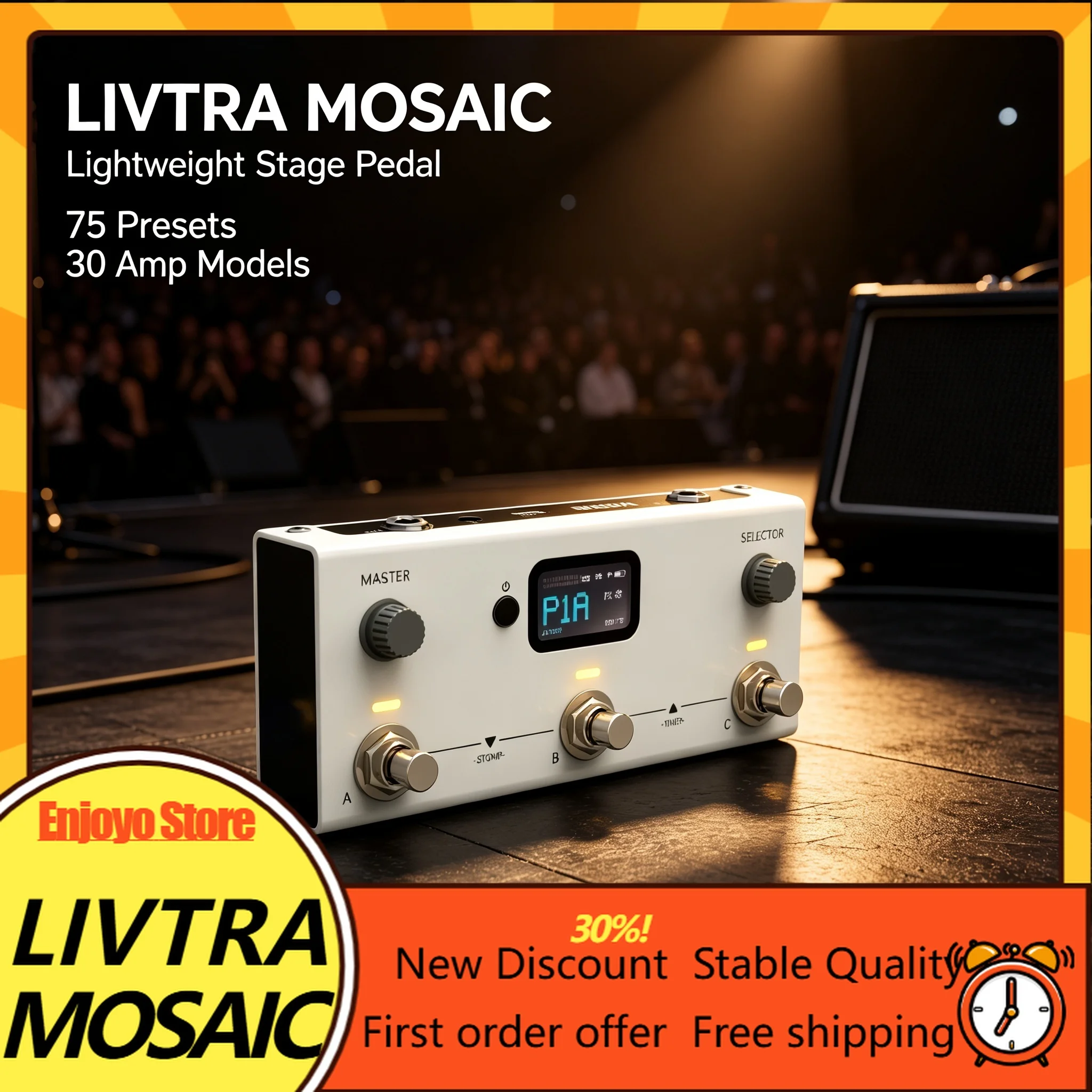 LIVTRA MOSAIC Multi‑Effects Guitar Effect Pedal AI Stem Separation 8+1 Modules NAM IR Support for Acoustic Electric Guitar Bass
