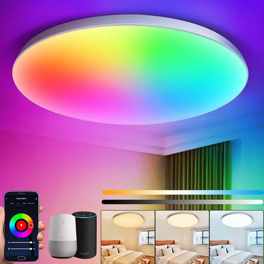 

LED Smart Bluetooth Ceiling Light RGB Livingroom Decoration Tuya Ceiling Panel Dimming Bluetooth Control Alexa Home Ceiling Lamp