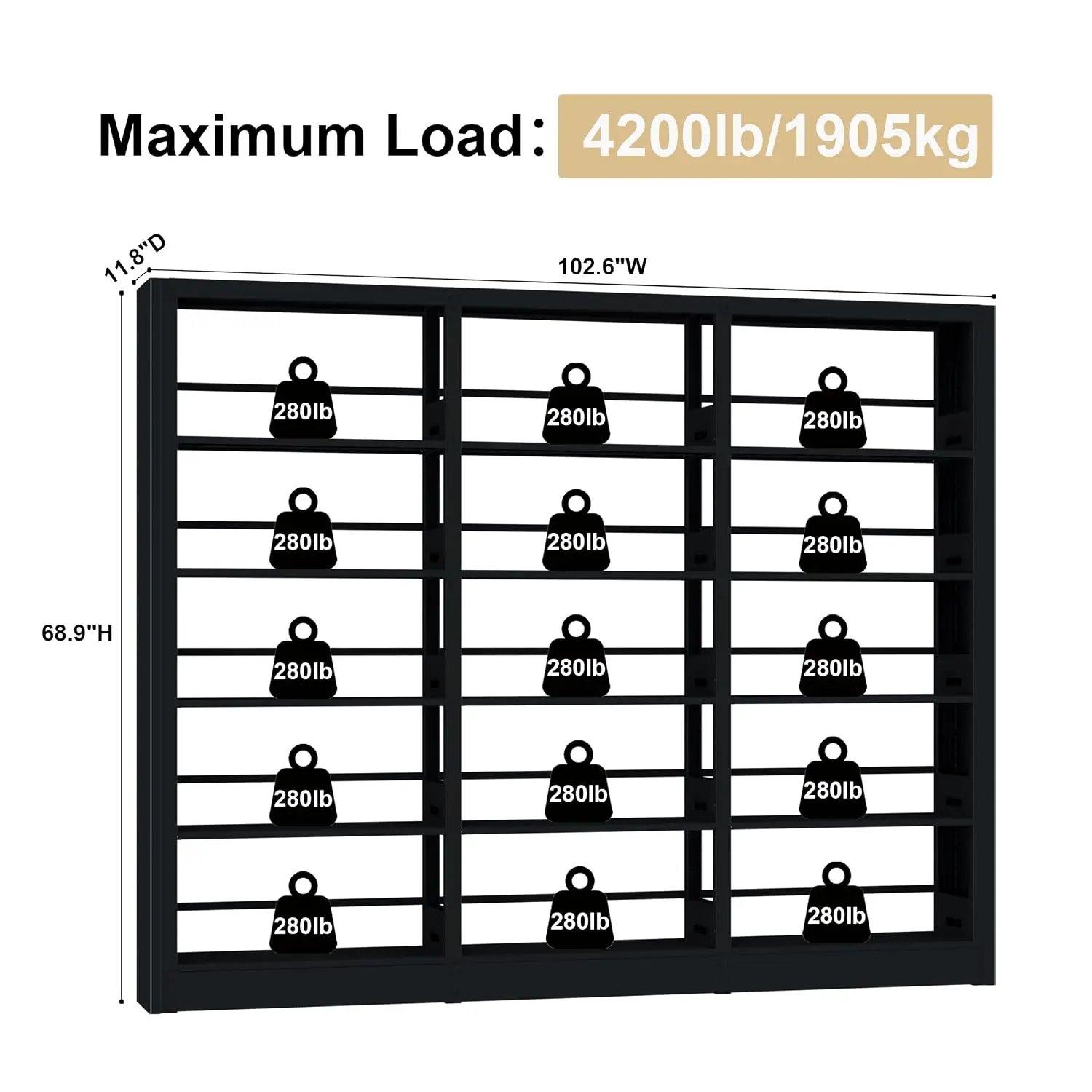 5-Tier Adjustable Bookshelf Freestanding Wide Storage Shelf for Home Office Living Room Bedroom with Book Stopper, Customized