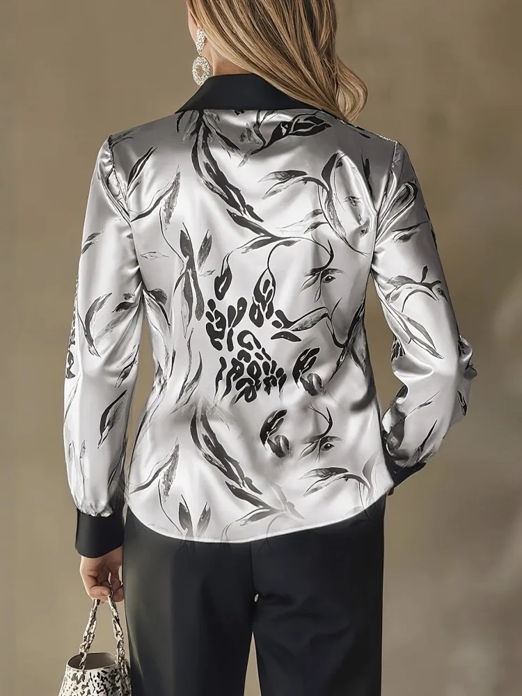 Femmes imprimé léopard Satin Blouses à manches longues Blouse femmes Blouse chemise bureau élégant travail petit haut Blusas Mujer De Moda 2026