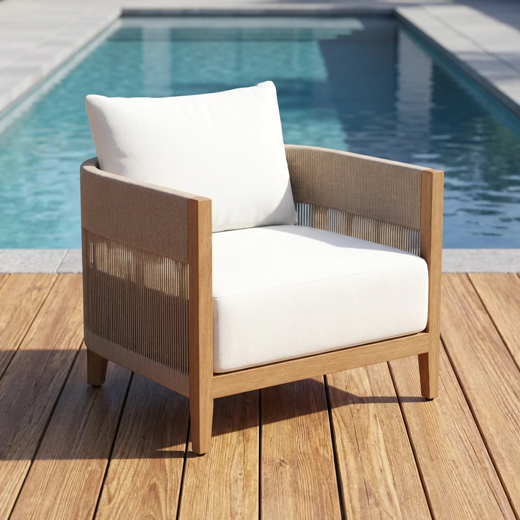 *Contemporary Single Rope Teak Lounge Chair Modern Durable Waterproof Tapered Leg Patio Furniture Set for Garden Outdoor
