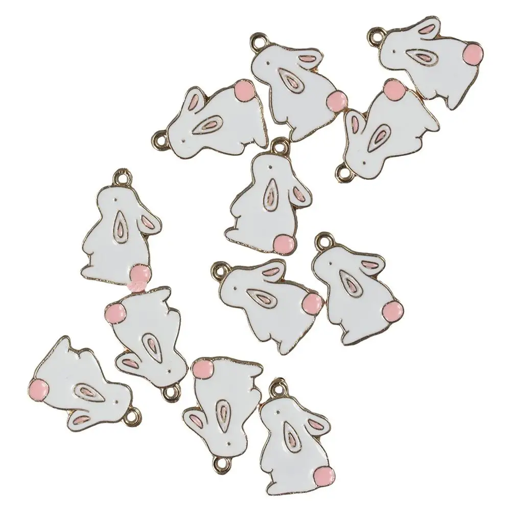Holiday Charms Bulk Enamel Rabbit Charms 21mm*15mm Rabbit Alloy Charms White Easter Bunny Charms For Bracelets