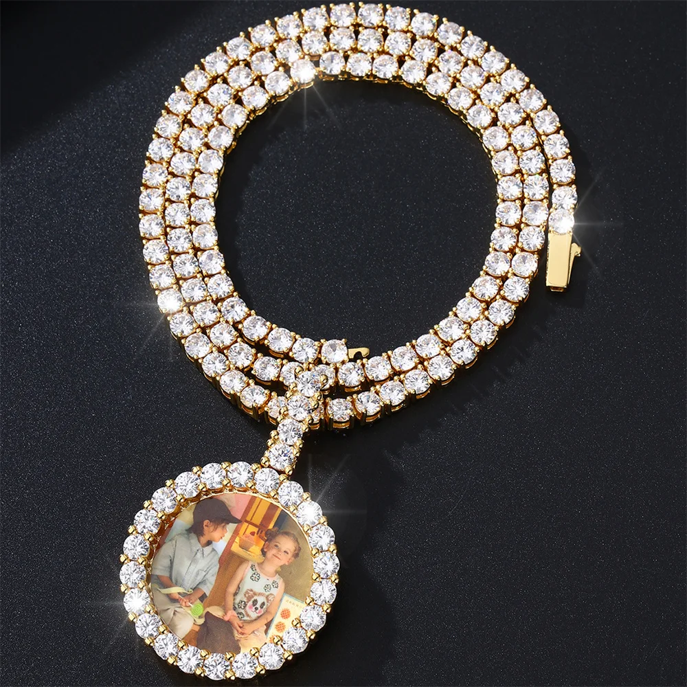 

Хип-хоп фото на заказ Iced Out Bling круглый кубический циркон ожерелье и кулон для мужчин ювелирные изделия с теннисной цепочкой