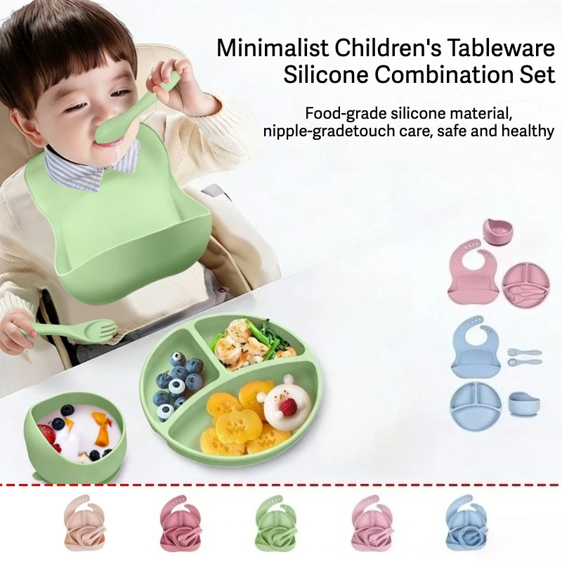 5-Piece Suction Baby Plate Set: BPA-Free Silicone Toddler Bowls with Divided Sections & Secure Base for Self-Feeding Training