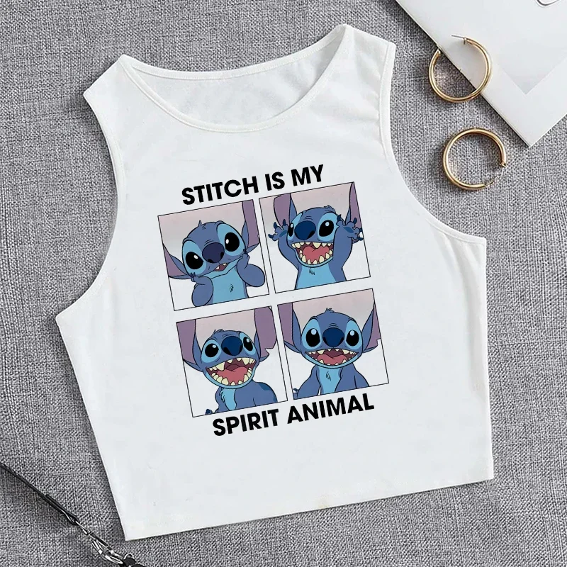 Vest Disney Kawaii Lilo Stitch Tank Top Funny Cartoon T Shirt Women Stitch T-shirt Graphic Tshirt Streetwear Crop Top Tee Female