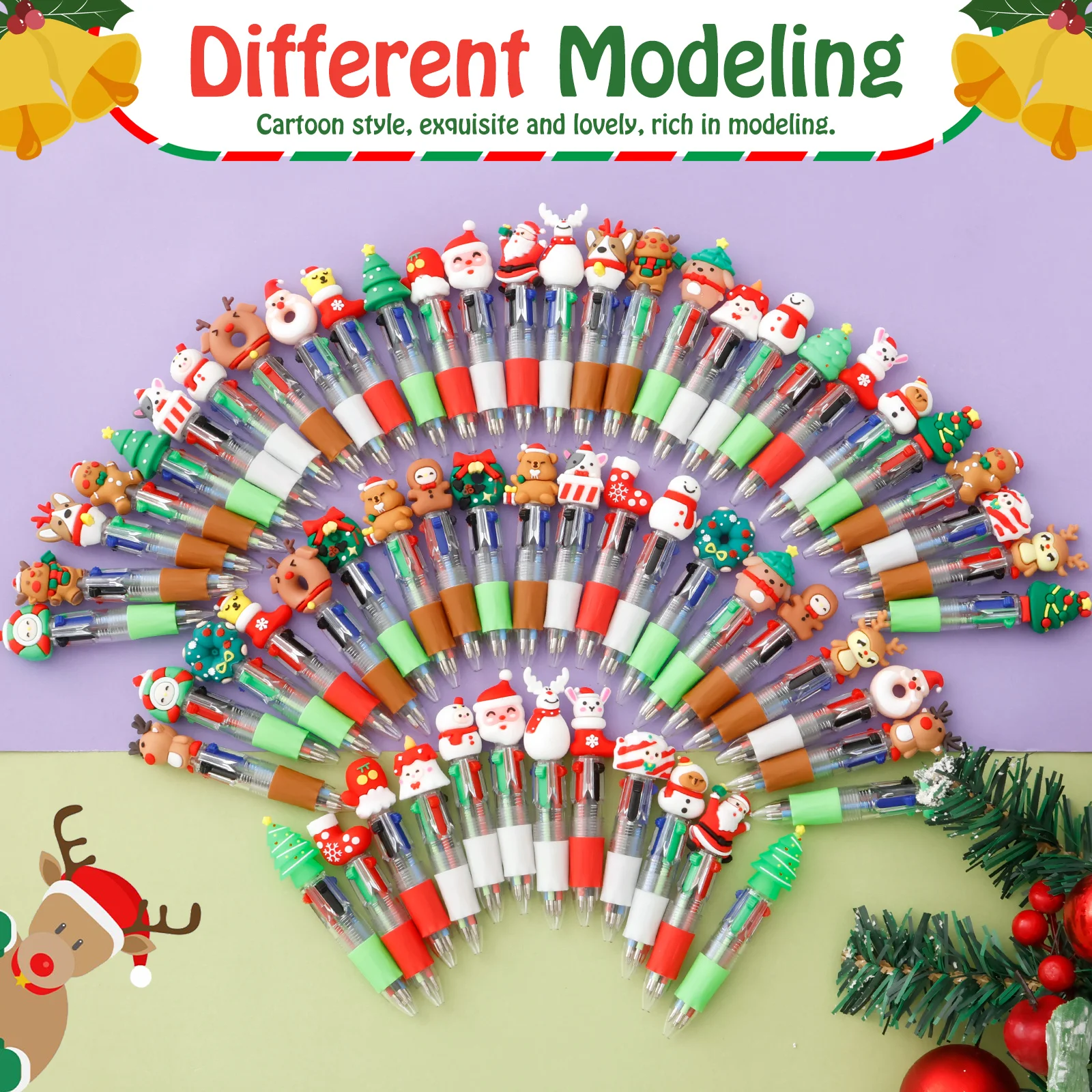 

30/60Pcs Christmas 4/6 Colors Ballpoint Pens Cute Cartoon Santa Multicolor Pen Kids Christmas Gifts School Stationery Supplies