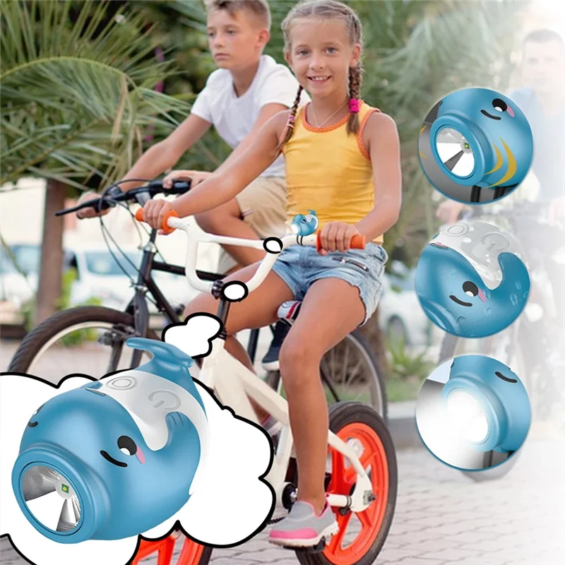 

B48B-Bike Horn Lights Cute Whale LED Bike Lamp With 110 Decibel Horn High Brightness Flashlight Night Riding Cycling Light