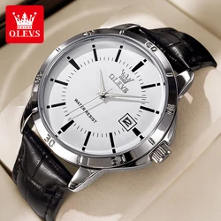 OLEVS Relógio Quartzo Impermeável Masculino, Pulseira de Couro, Calendário Simplicidade, Relógios de Pulso Masculino, Moda Exculsiva, Novo