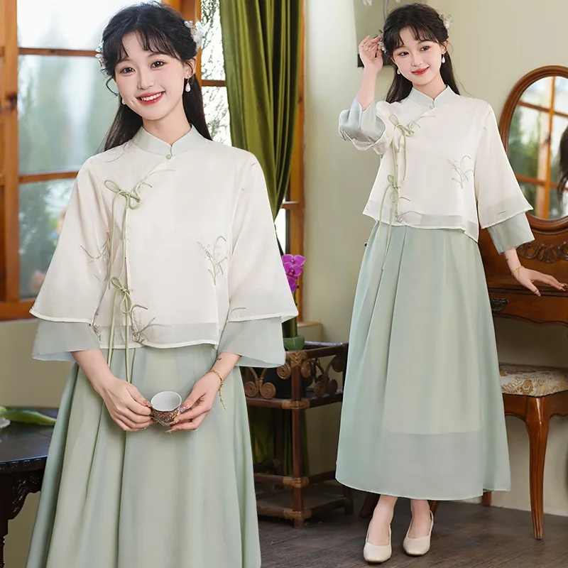 

Elegant Hanfu Shirt Traditional Clothing 2025 New Artistic Ethnic Style Tang Suit Top Girls Chinese Retro Cheongsam Women Blouse