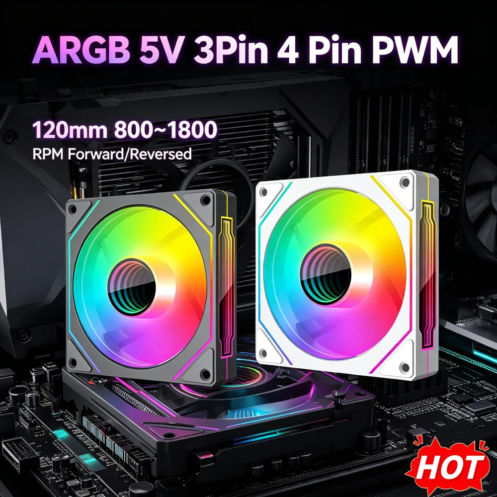 120mm Chassis Fan for Computer Cases Quiet Operation with Fluid Dynamic Bearing RGB Compatible for Efficient Cooling