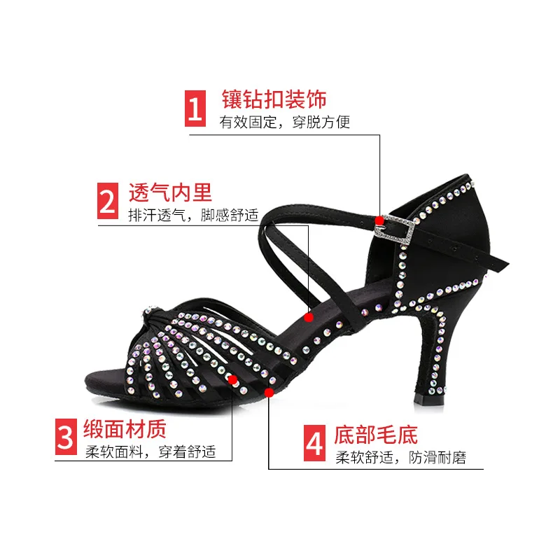 1pair/lot woman classical rhinestone ballroom dancing shoes lady soft sole latin cha cha waltz dancing shoes indoor shoes