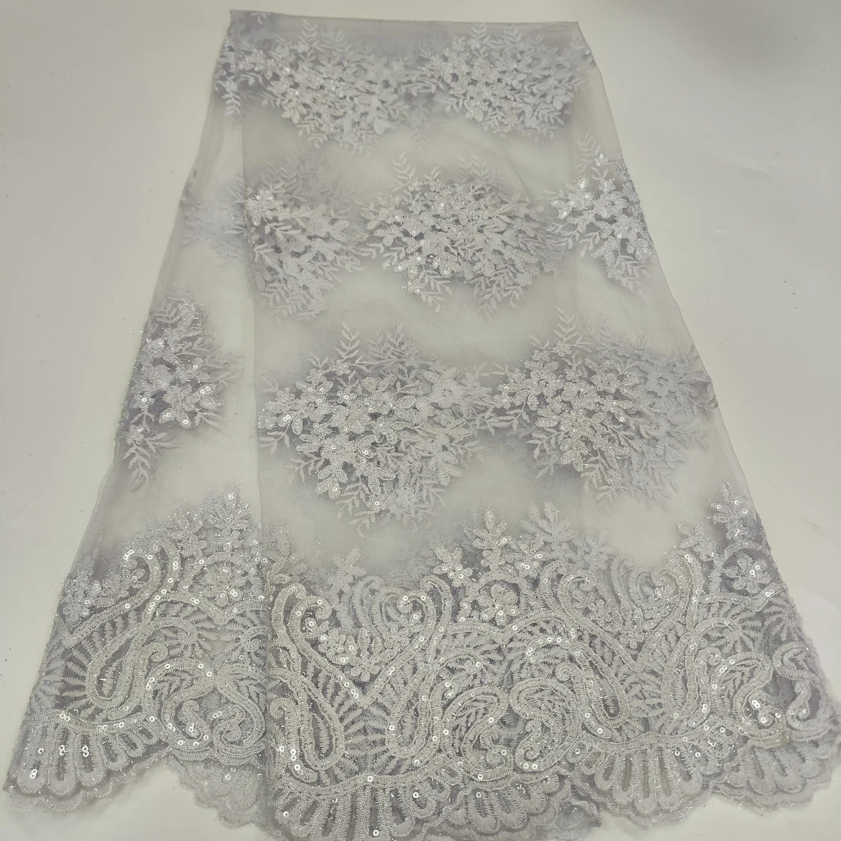 White African Tulle Lace Fabric 2024 High Quality Sequins Embroidery French Nigerian Lace Fabric For Wedding Party Dress KKF2402