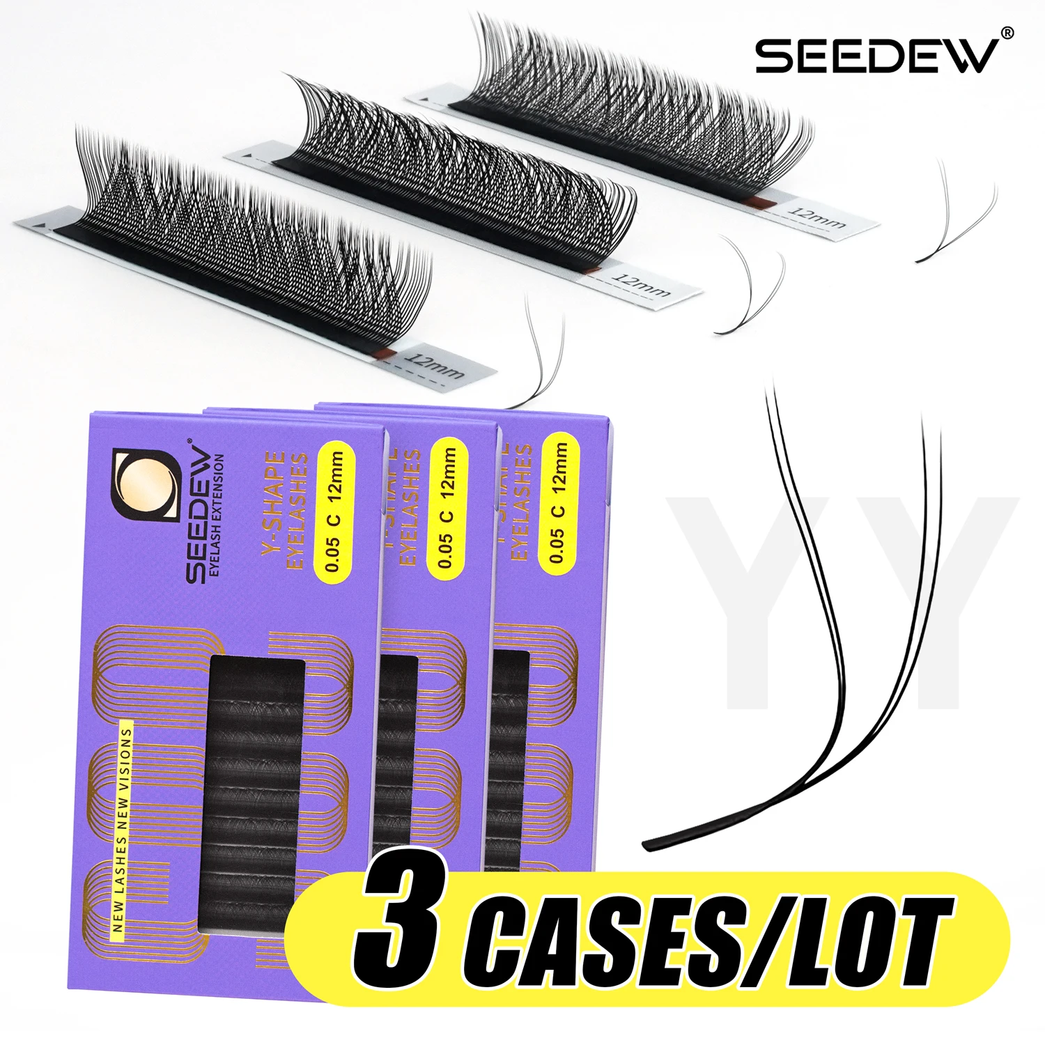 

SEEDEW 3cases/lot YY Lashes Makeup Double Tips Hand Woven Premium Soft Light Natural Y Eyelash Extensions