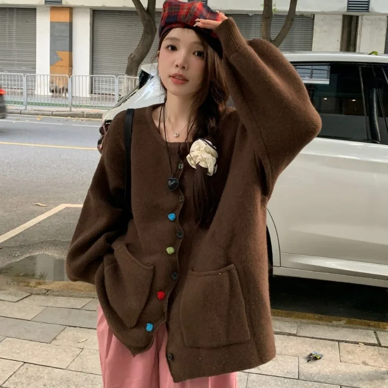 Simple Casual Shirt Round Neck Cardigan Versatile Women's Sweater 2024 Spring Autumn New Plus Size Coat Korean Loose Outwear