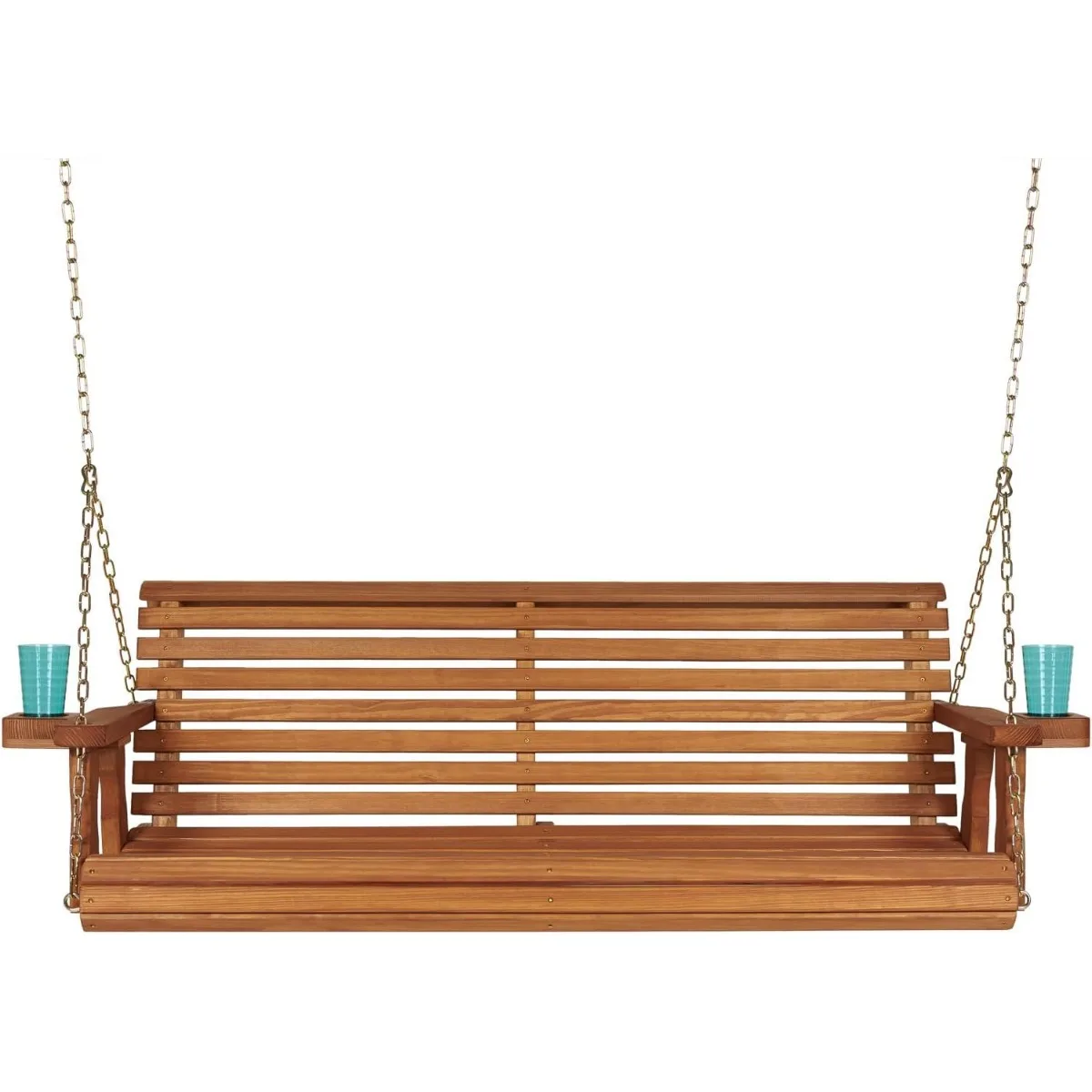 5 Foot Roll Back Porch Swing with Cup Holders in Cedar Stain - Amish Made in The USA From Treated Pine Heavy Duty 700 Lb