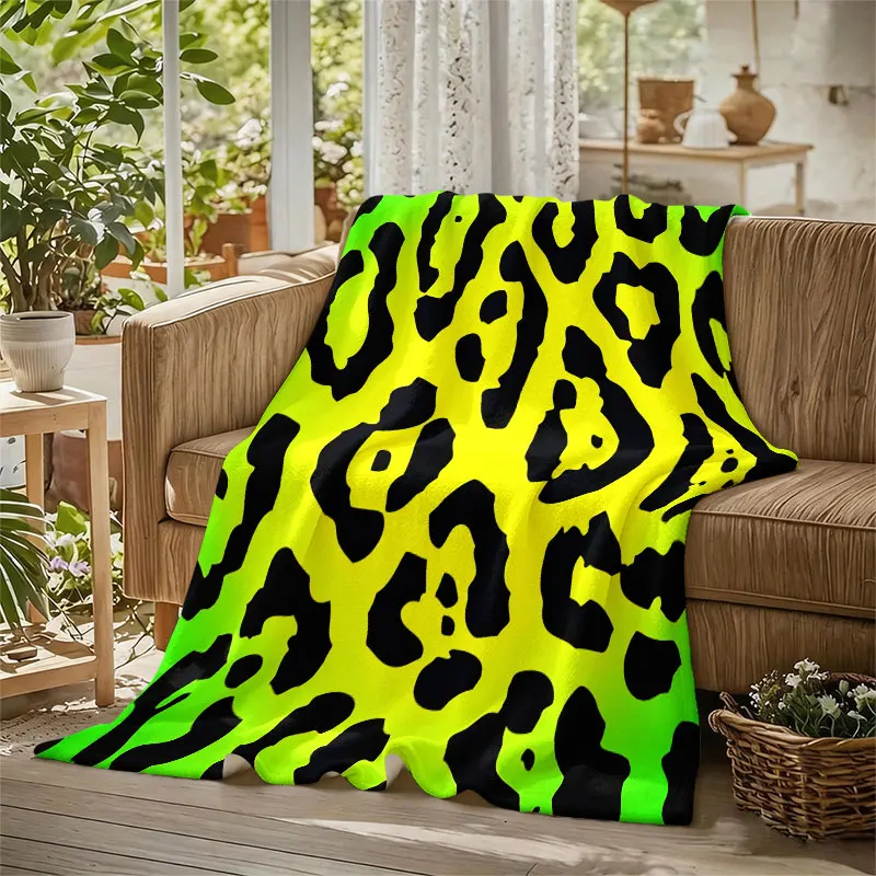 Neon Leopard Skin Flannel Blanket Warm Soft Halloween Christmas Decorative Couch Warm Cozy All-Season Gift