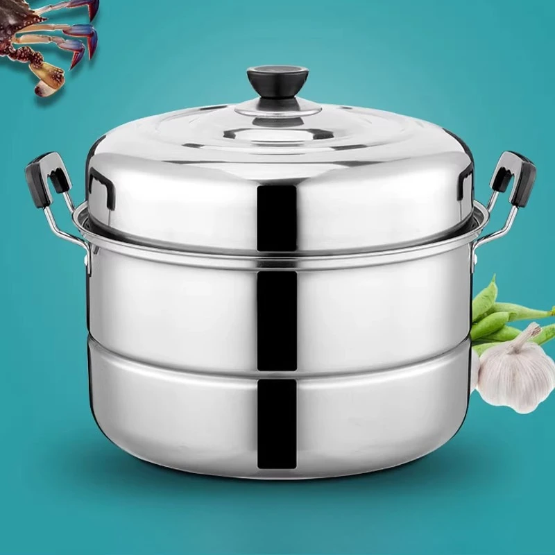 Olla de vapor apilable de acero inoxidable, cesta de vapor para bolas de masa de arroz y verduras, tapa de vidrio, lista de inducción, apto para lavavajillas para el hogar