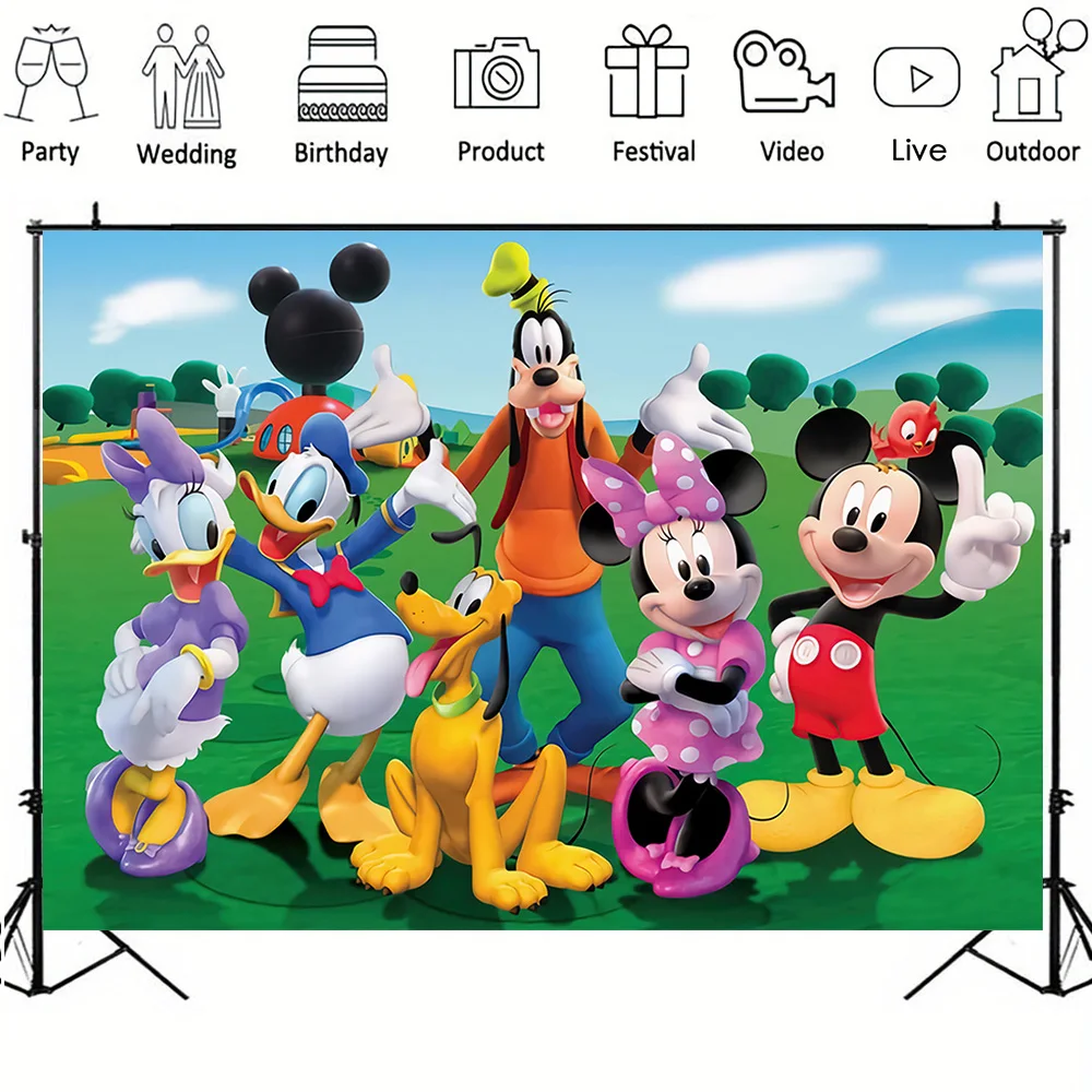 Disney Mickey Mouse Clubhouse Backdrop Decoration Kids Happy Birthday Background Vinyl Cloth Party Backdrops Baby Shower Banner