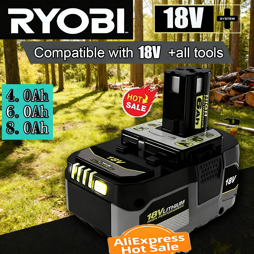 RYOBI 18V ONE+ 8.0Ah High-Performance Battery, 2025 Latest Upgrade Lithium-Ion Battery for All ONE+ Series Cordless Power Tools