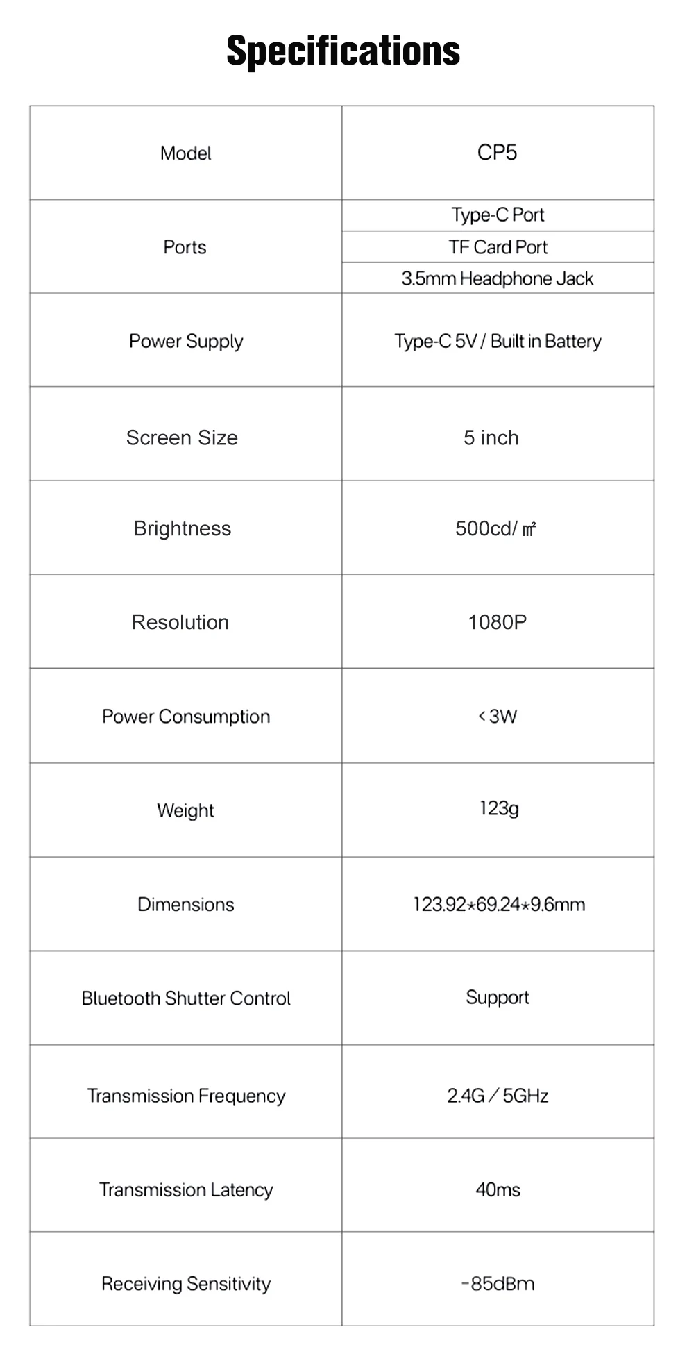Shimbol CP5 1080p Full HD 5 ''tela sensível ao toque câmera traseira monitor selfie para transmissão ao vivo Vlog para compatível com iPhone Android