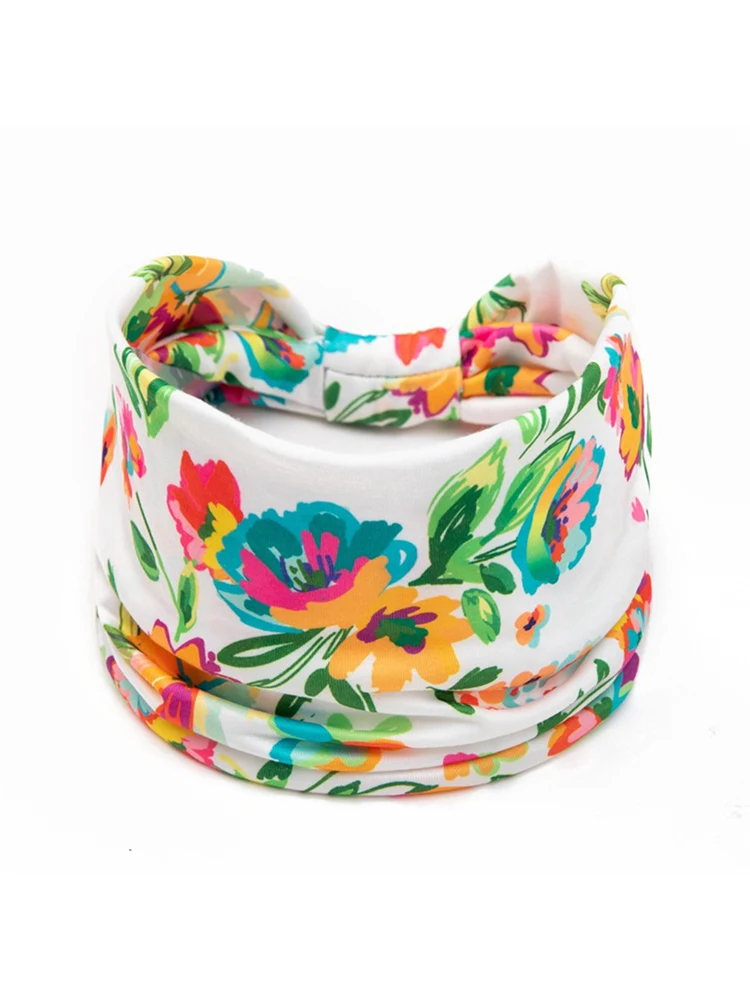 New Boho Floral Wide Headbands Vintage Knot Elastic Turban Headwrap for Women Girls Cotton Bandana Headbands Hair Accessories