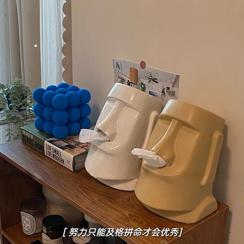 Nordic Style Moai Statue Tissue Box Household Living Room Coffee Table Paper Drawer Storage Box Home Decorations Holders