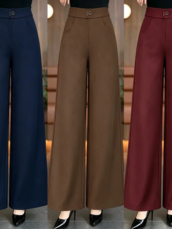 Casual High Waist Wide Leg Pants Women's Spring Autumn Fashionable Elastic Leisure Trousers for Middle-Aged Mothers Slimming