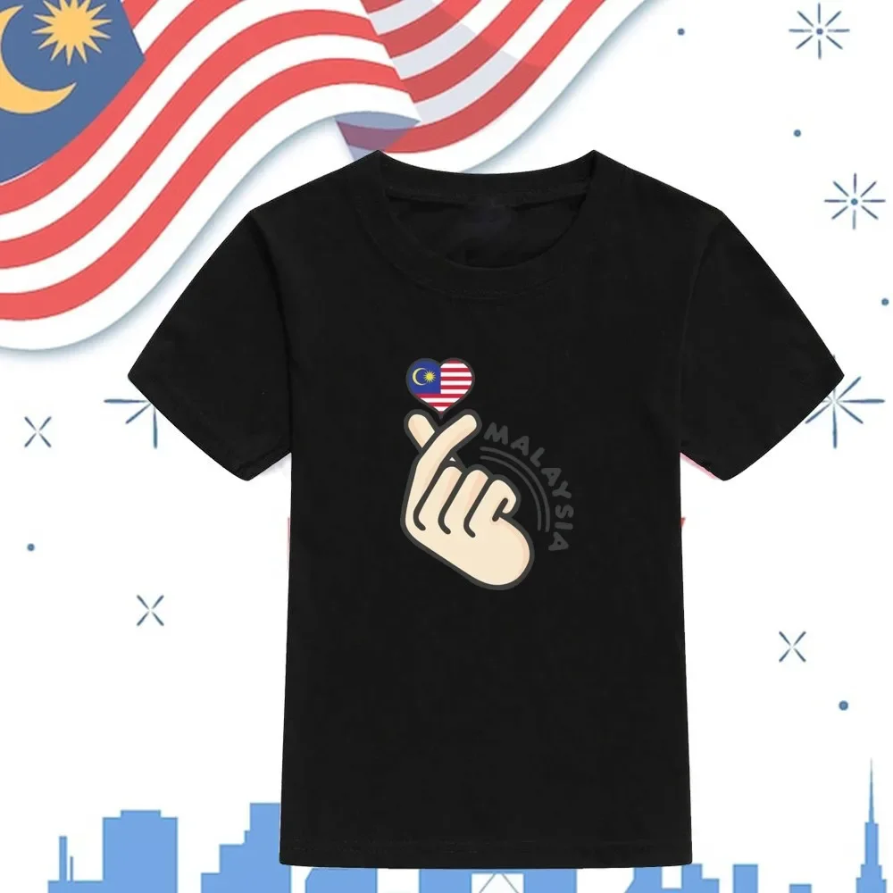 Children Summer Short Sleeve T Shirt Kids Malaysia Flag Heart Finger Letter Graphic Print Tee Patriotic Casual Daily Tops