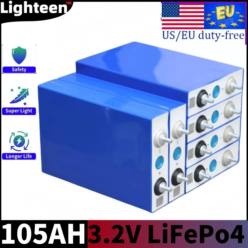 

1-16PCS New Grade A 3.2V 105AH Lifepo4 Lithium Iron Phosphate Rechargable 12V 24V 48V Battery Prismatic RV Solar System