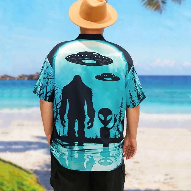 Fashion Men's Shirt 3d Alien Printed Hawaiian Short Sleeve Shirts Oversized Loose Man Clothing Tops Summer Casual Shirt For Men