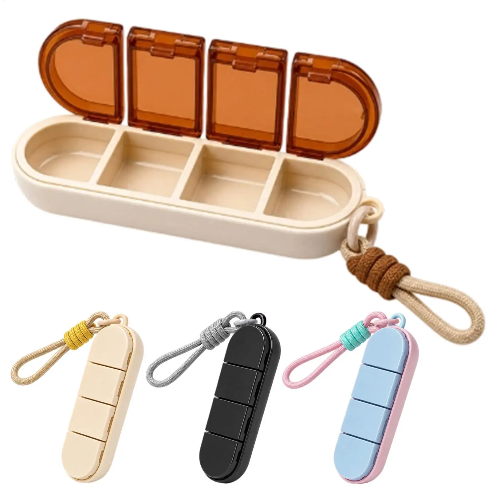 Portable Pill Box 4 Compartment Small Storage Container for Medications Vitamins Supplements Pill Organizer Storage Case