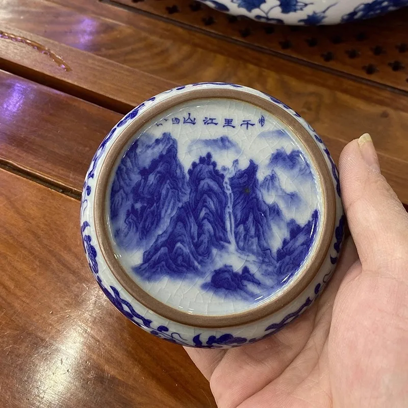

Unique Jingdezhen Antique Blue - White Set, Crackle - Glazed 'Ding Feng Bo' Cup Mat & Lid Stand for Tea Lovers