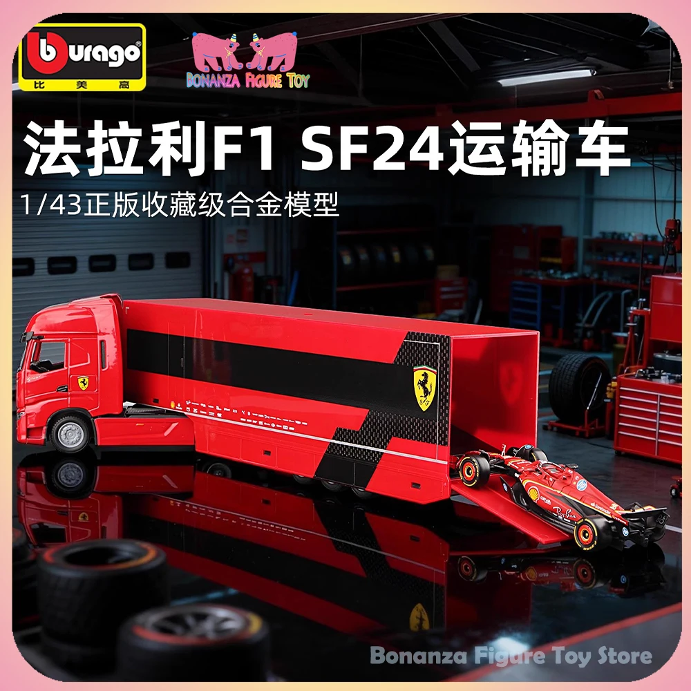 

Genuine 1/43 Bburago Formula 1 Ferrari F1 SF24 Transport Vehicle N.16 Leclerc Alloy Car Model Collection Commemorate Gift Toys