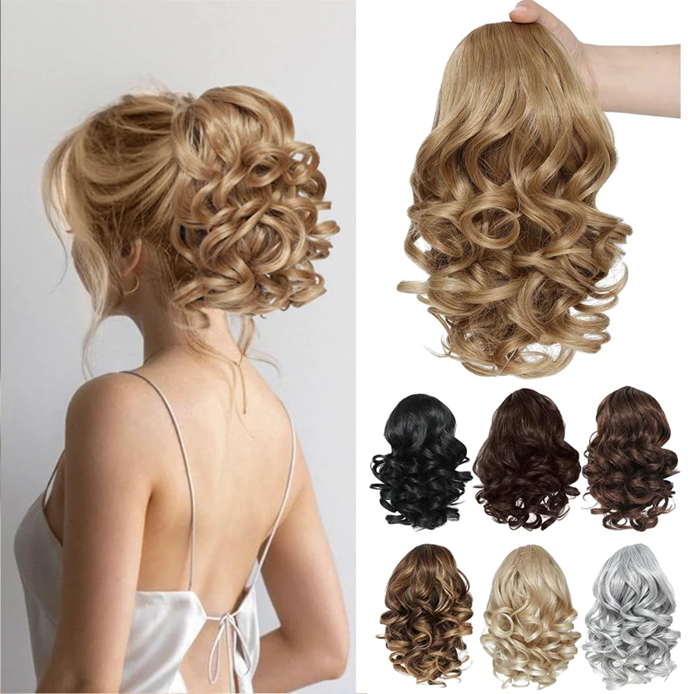 Short Curly Drawstring Ponytail Extensions Synthetic Clip In Hair Extensions Elegant For Daily Use Hair Accessories