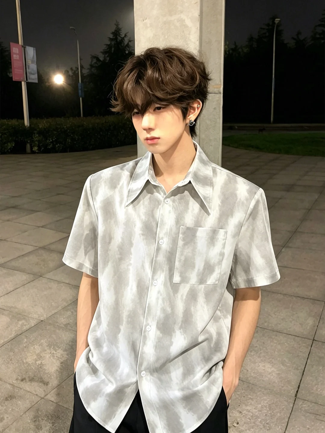 

Cleanfit Men's Short Sleeve Shirt Summer High-End Ice Silk Cool Feeling Beach Shirt Dyeing Pad Shoulder Breathable Polyester ...