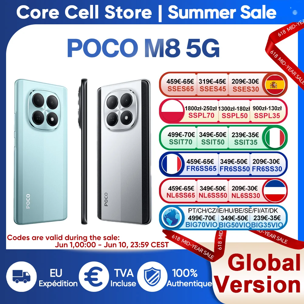 Smartphone POCO M8 5G Version Globale Snapdragon ®   Plateforme 6 Gen 3, écran AMOLED Flow de 6,77 pouces, appareil photo principal 50MP, NFC, batterie 5520mAh