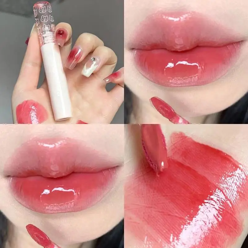 1PC Mirror Water Lip Gloss Cherry Pink Long Lasting Liquid Lipstick Moisturizing Waterproof Lip Glaze Lip Oil Clear Tint Makeup