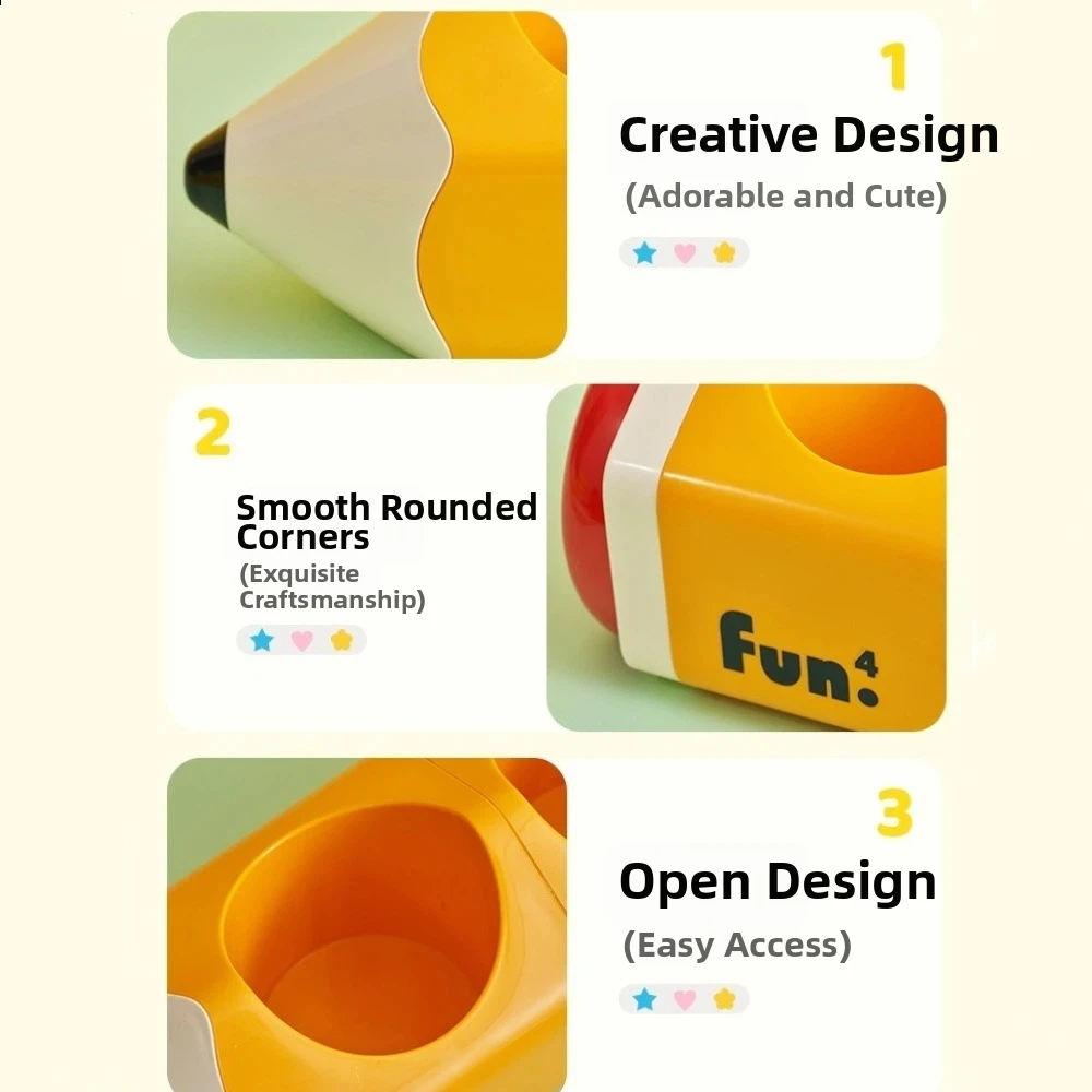 Large Capacity Pencil Shape Pen Holder Cute Plastic Desk Organizer with Compartments Multi-functional Cartoon Pencil Holder