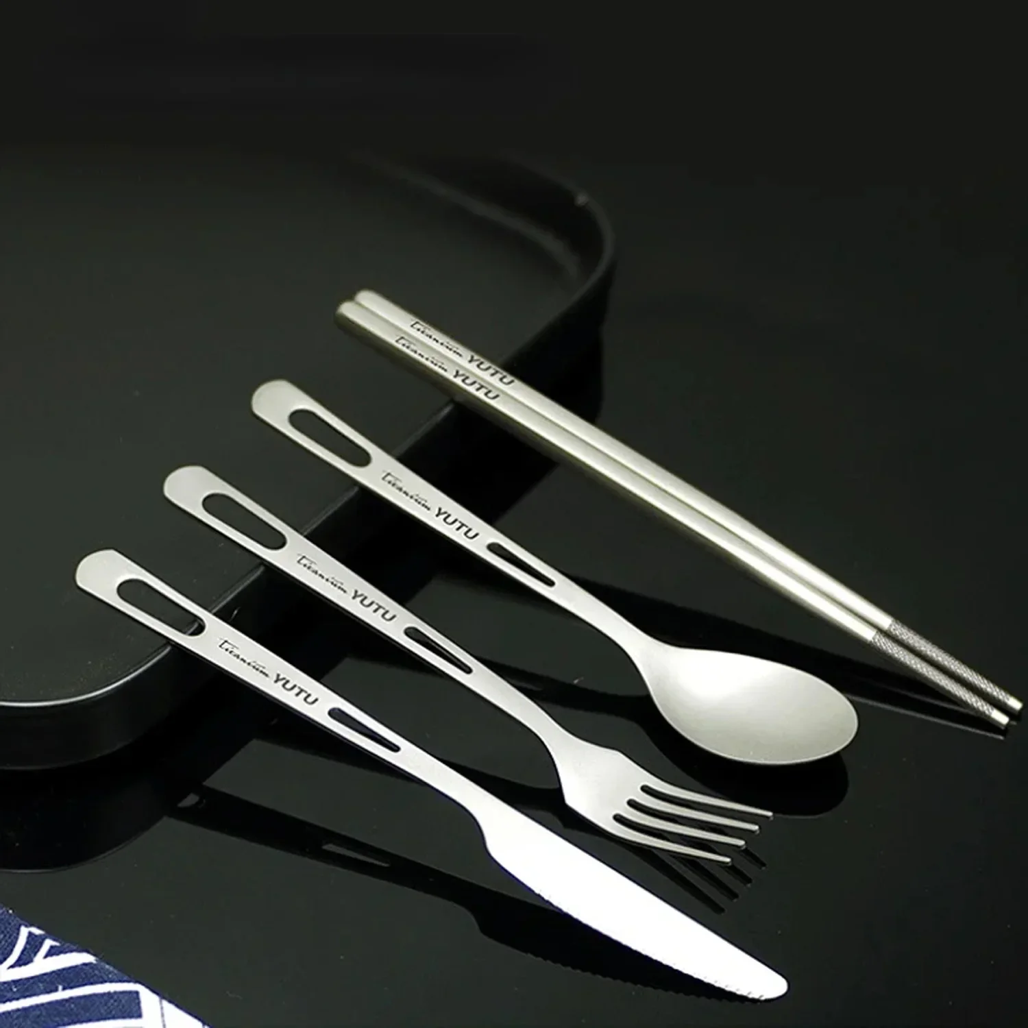 Pure Titanium Tableware Set Household Frosted Knife and Fork Spoon Chopsticks Travel Camping Portable Knife Fork Set