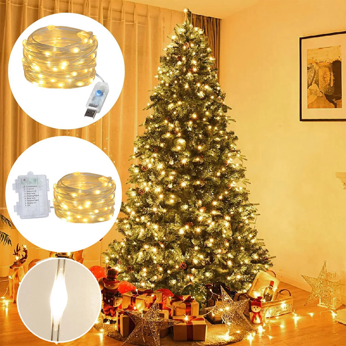 

LED String Lights USB Battery Powered Wedding Fairy Lights Christmas Garland For Tree New Year Party Camping Balcony Decor
